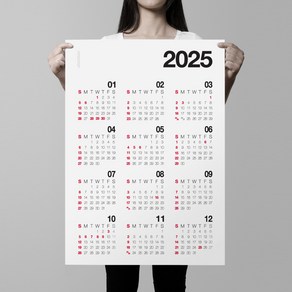 알루이 2025년 대형 벽걸이 달력 포스터 한장달력, 1장, 2025대형달력 레드