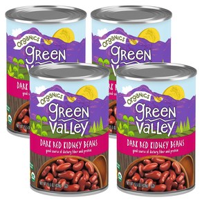 Geen Valley Oganics Dak Red Kidney Beans  Cet Geen Valley Oganics 다크 레드 팥콩  인증된 유기농  맛있고 부드, 439g, 4개