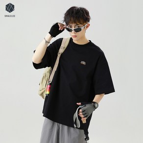SMALELCC 여름 남자반팔티 오버핏 반팔티 순면 반팔티셔츠 라운드넥 티셔츠 YWH196