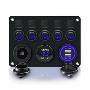 DaieTek 보트 스위치 패널 단추 토글 디지털 전압계 8A 듀얼 USB 포트 12V, Blue LED