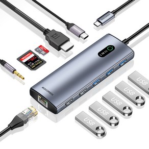 Rocoen 11 in 1 USB C 허브 PD 100W RJ45 SD 리더 Macbook Ai Po 용 USB 3.0 분배기 도킹 스테이션 Samsung LG 노트북, 11 in 1 HUB