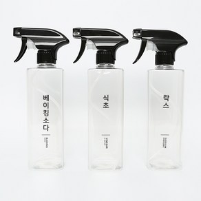 생활만 투명 분무기 스프레이 용기, 블랙캡 사각라지 500ml + 모던라벨, 1개