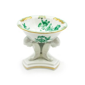 Antique 헤렌드 차이니즈 부케 그린 Chinese Bouquet Green 페데스탈 보울 헝가리 유럽수입 명품식기