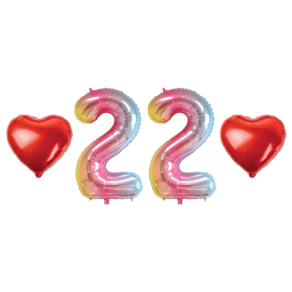 22 숫자 하트 풍선 세트 22살 22세 22주년 생일 축하 파티 이벤트 장식 용품, 03.레인보우-(소)-22