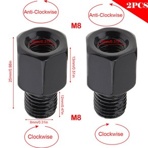 오토바이 미러 블랙 2 10mm 어댑터 범용 메탈 M8 볼트 백미러 스틸 개 M10 8mm, 2xM8M8 LR, 1개