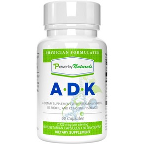 Powe By Natuals - ADK Vitamin - D Fomulated - High Potency A-D-K Vitamin A 5000 iu Vitamin D3 5000 iu K2 (as MK-7) 500mcg Supplement fo Stong Bo, 1개, 60정