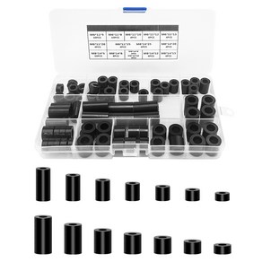 ABS 원형 와셔 조립품 절연 와셔 키트 나일론 나사 와셔 조립품 플라스틱 비나사형 스트럿 지지 와셔 나사용 여러 크기 보관 케이스 포함, 블랙 - M6.M8 - 80개, 1개