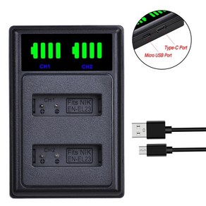 ENEL23 ENEL23 및 EL23 배터리 LED USB 듀얼 충전기 유형 C 포트 P900 P610 P600 B700 S810c 카메라, 8) 1 chage