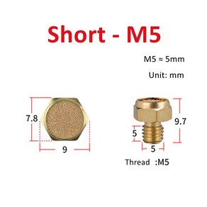 공압 배기 머플러 소음기 공기 소음 황동 조절식 긴 짧은 BSL SLM SLL M5 1/8 1/4 3/8 1/2 3/4 BSP 수나사, SHORT M5, 1PCS, 1개