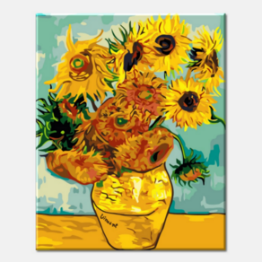 특대형 (물감3배) diy유화그리기 세트 고흐 해바라기 거실 그림 액자 60x75cm 쉬운 명화따라그리기 아크릴 유화 색칠