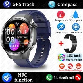 스마트 워치 프로 스크린 심박수 블루투스 통화 방수, GPS NFC Smat Watch, Black blue