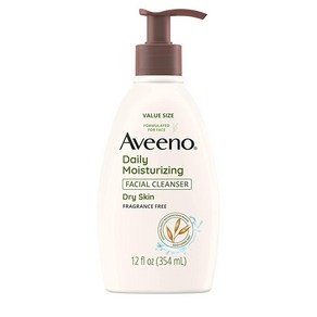 Aveeno 건조한 피부를 데일리 모이스처라이징 페이셜 클렌저 부드럽고 유연한 귀리가 부드러운 페이스 먼지 오일 불순물 제거 무향 355.6ml(12온스), 1개, 354ml