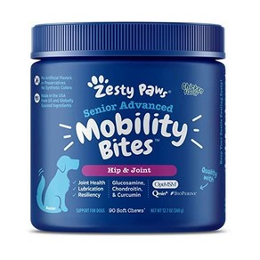 개를 위한 Zesty Paws 글루코사민 - 콘드로이틴 및 MSM이 포함된 엉덩이 및 관절 건강 소프트 츄 - 엉덩이 및 관절을 위한 다시마 + 비타민 C 및 E로 애완 동물 이동, 1개