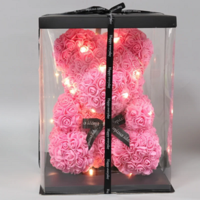 LED 로즈베어 조화 장미곰돌이 꽃다발 크리스마스 선물 기념일, 40cm, 1세트, 핑크