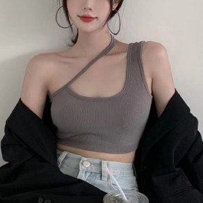 [D블리] 홀터넥 원숄더 어깨끈 캡내장 이너탑 크롭 나시 탑