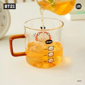 BT21 미니니 손잡이 투명 유리컵 RJ 알제이 유리커피잔 물컵 홈카페 집들이 선물, 1개