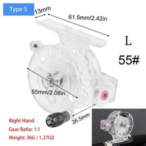 낚시릴 미니 겨울 얼음 낚시 릴 초경량 핸드 플라이 낚싯줄 휠 잉어 스풀 용품 태클 50mm 55mm 60mm, type 5