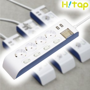 현대일렉트릭 하이탭 개별 스위치 USB 충전 2포트 2800W 국산 안전 멀티탭, 1개, 1.5m, 화이트, 4구