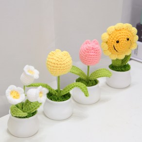 내일의공간 손뜨개질 꽃화분 (차량용 미니 꽃화분), 1개, 도라지꽃