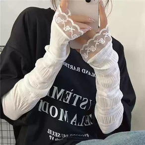 [1+1] 메르올린 여성 레이스 쿨 토시 운전 패션 팔토시, 2개, 화이트+그레이