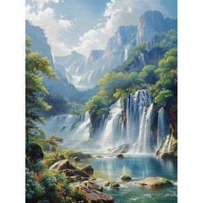 재물운 폭포그림 3D보석십자수 캔버스형 액자형 일반형 돈 들어오는 명당도 폭포수 풍경화 풍수지리 물그림 비즈십자수 DIY키트 개업 집들이선물, 패브릭원단형타입:40*50CM(액자없음), 선택11-재물운 폭포그림, 1개