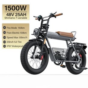 자전거 발전기 Coswheel 성인용 전기 오토바이 드라이트 바이크 팻 타이어 2000W 93 Kmh 20 인치 60V 275AH, 1) 1500W48V25AH, 1) 1500W48V25AH, 1개