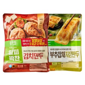 (냉동)[풀무원]얇은피 김치만두320gx2+부추잡채군만두300gx3, 300g, 3개