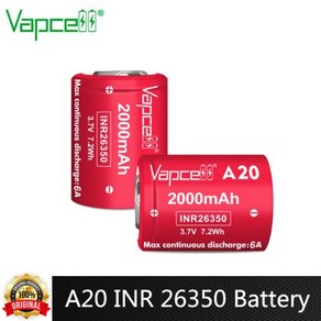 배터리 Vapcell A20 손전등 26350 배터리 INR 37V 전동 공구 충전식 VapeMod 2000mAh 6A 장난감용 리튬