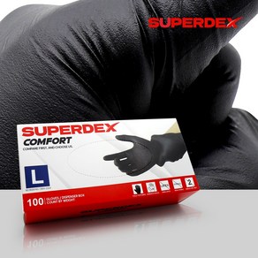 슈퍼덱스 컴포트 블랙 니트릴 라텍스 장갑 공업용 식품용 다용도 고무장갑 100매, 1개, 특대(XL), 검정