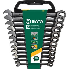 SATA 스패너 정비 수공구 다목적 멀티 12pc 메트릭 콤비 라칭 렌치 세트메트릭블랙 에디션, 1개