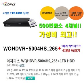 이지피스 WQHDVR-5004HS_265+1TB HDD 500만화소 녹화기, 1개