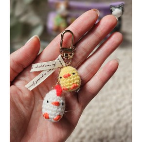 [치치네꼼지락샵] 꼬꼬 병아리 뜨개 키링제작주문 차키홀더 자동차키링 백참 인형열쇠고리소품, 실버, 1개
