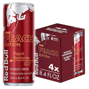 Red Bull 레드불 피치 에디션 에너지 드링크 복숭아 넥타린 카페인 80mg 타우린 및 비타민 B 함유 250 ml 4캔 팩