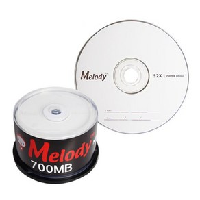 멜로디 공미디어 CD-R 공CD 52배속 700MB 케익통 10매, 1개