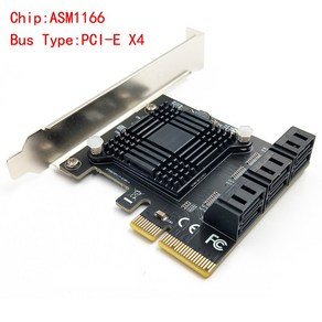 6 포트 SATA 3 PCI 익스프레스 확장 카드 PCI-E/PCIE 컨트롤러 멀티플라이어 SATA3 6Gbps ASMedia ASM1166 칩 HDD SSD 용, [01] Black, 1개