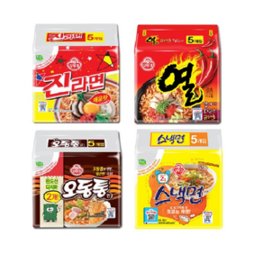 오뚜기 오동통면 120g 5개 + 진라면 매운맛 120g 5개 + 열라면 120g 5개 + 스낵면 180g 5개, 1세트