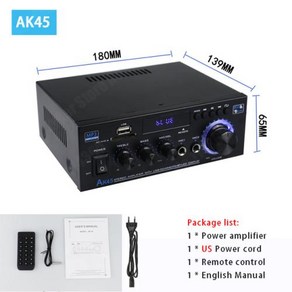 오디오 앰프 가정용 전력 증폭기 AK45AK35 800W 2 채널 블루투스 50 AK55 Hifi 디지털 스테레오 사운드 지지대 FM USB SD 마이크 입력, AK45 bluetooth US