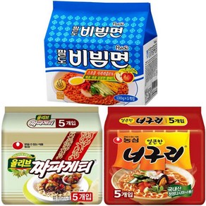 농심&팔도 팔도 비빔면 130gx5개+농심짜파게티140gx5개+농심너구리120gx5개, 1세트