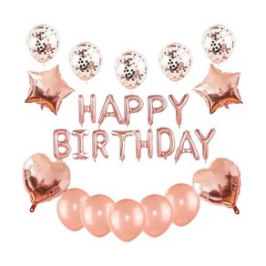 지에이엠 샤인블링 생일레터링 하트 별 컨페티 풍선 생일파티 풍선 세트, 1세트, 로즈골드세트