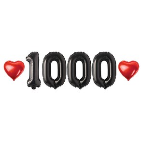 1000일 기념 축하 이벤트 커플 아기 결혼 숫자 하트 풍선 세트, 04.블랙 1000일