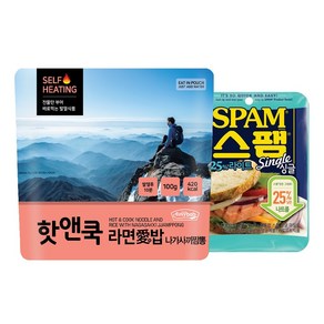 이지밥 핫앤쿡 라면애밥 나가사끼 + 스팸세트 발열도시락 전투식량 비상식량 캠핑음식 한라산간편식 등산음식, 180g, 1개