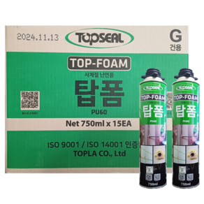 탑프라 탑씰 탑폼 우레탄폼 PU60 750ml [건타입] 건용 폼, 15개