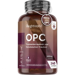 [B0C3H9CVNZ] WeIghtWold OPC 포도씨 추출물 - 240개 캡슐당 1000mg 8개월 공급 95 순수 올리고머 프로안토시아니딘 프랑스 포도에서, 1개, 240정