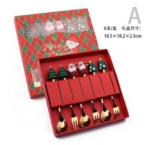 선물 커트레이 골드 스푼 포크 엘크 트리 장식 디저트 국자 과일 커피, 1개, 2. 6PCS-Red-A