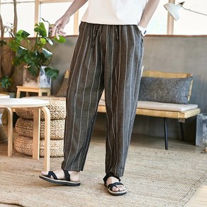 JXKB 남자 린넨 바지 빅사이즈 줄무늬 남성 봄 여름 얇은 캐주얼 면마 팬츠 2022년 men's linen pants KB0194, 그레이