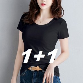 [HAJI] 1+1 여성 무지 유넥 U넥 슬림 반팔티 기본티 이너 티셔츠 트렌드 03