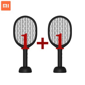 샤오미 충전식 휴대용 모기 퇴치기 모기채 파리채-블랙1+1