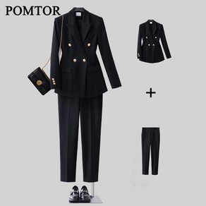POMTOR 여성정장 봄 여름 투피스 자켓 + 바지 빅사이즈 여성 정장 세트