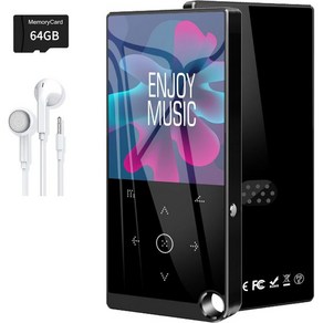 64GB MP3 플레이어Bluetooth 포함 스피커와 이어폰이 포함된 Sunoony Music Playe FM 라디오 내장 HD 스피커 HiFi 무손실 사운드 TF 카드 비, Black