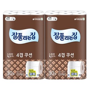 잘풀리는집 4겹 쿠션 소취화장지 27m 30롤 x 1팩, 2개, 30개입